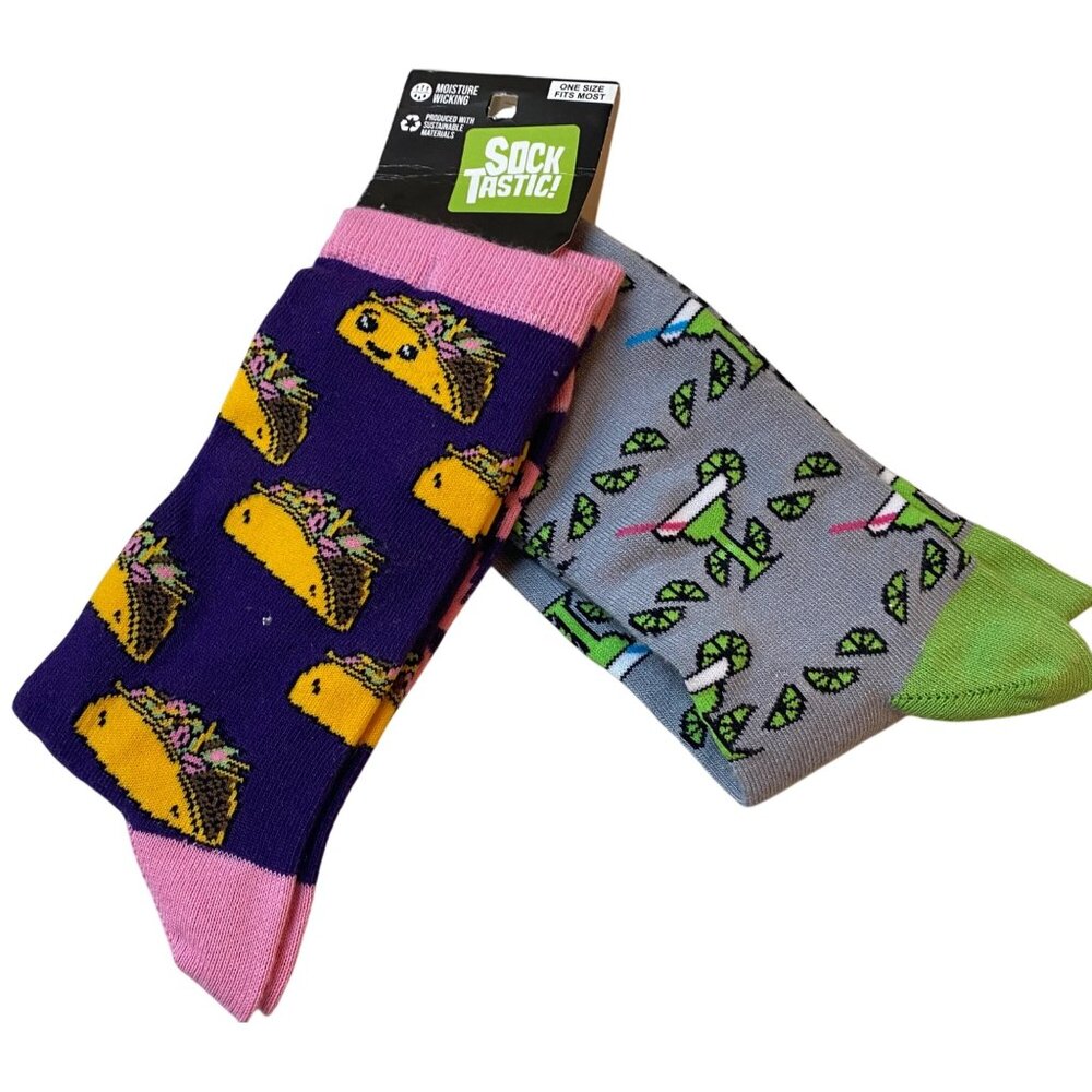 Set of 2 SOCKTASTIC Tacos and Margaritas Crew Socks Mexican Food Taco Tuesday